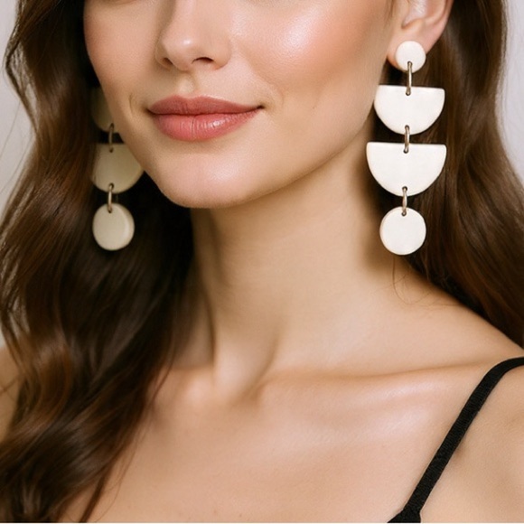 White Geometric Drop Four-Tier Stud - Handmade Boho Earrings - Picture 1 of 5